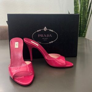 Hot Pink Prada Vernice Peonia Slides